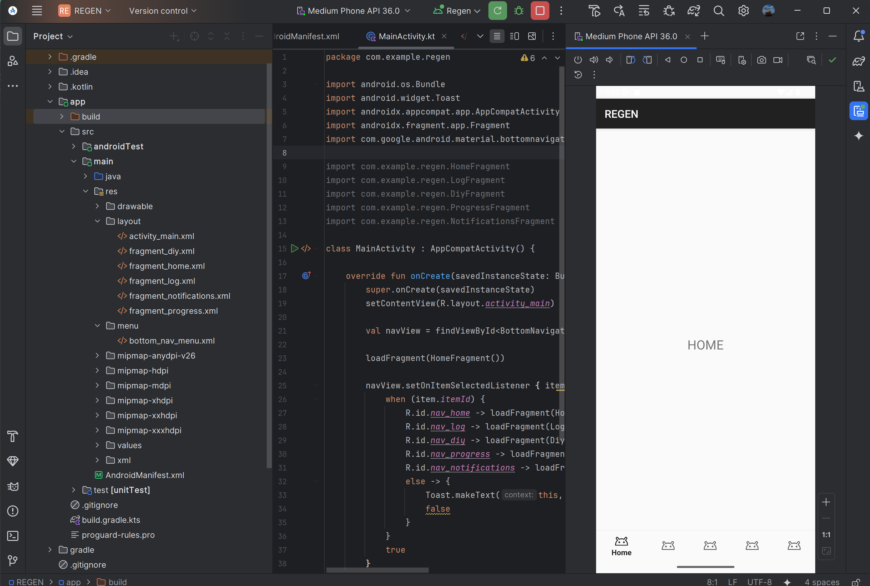 REGEN Android app source code in an IDE
